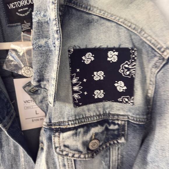 Victorious Unisex Denim Jacket with Bandana Patches - Picture 3 of 12